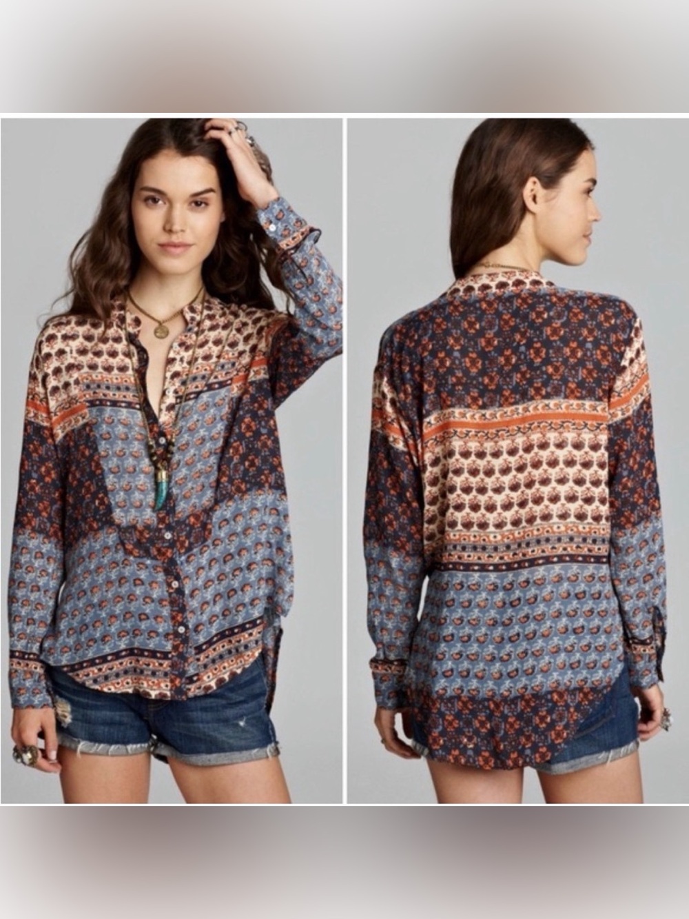 Free People  Caravan‎ Patchwork Printed Button Down Top